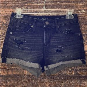 High rise ripped black jean shorts